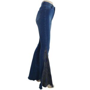 Altar'd State Retro Blue Denim High-Rise Contrast Panel Flare Bell Bottoms Sz 24